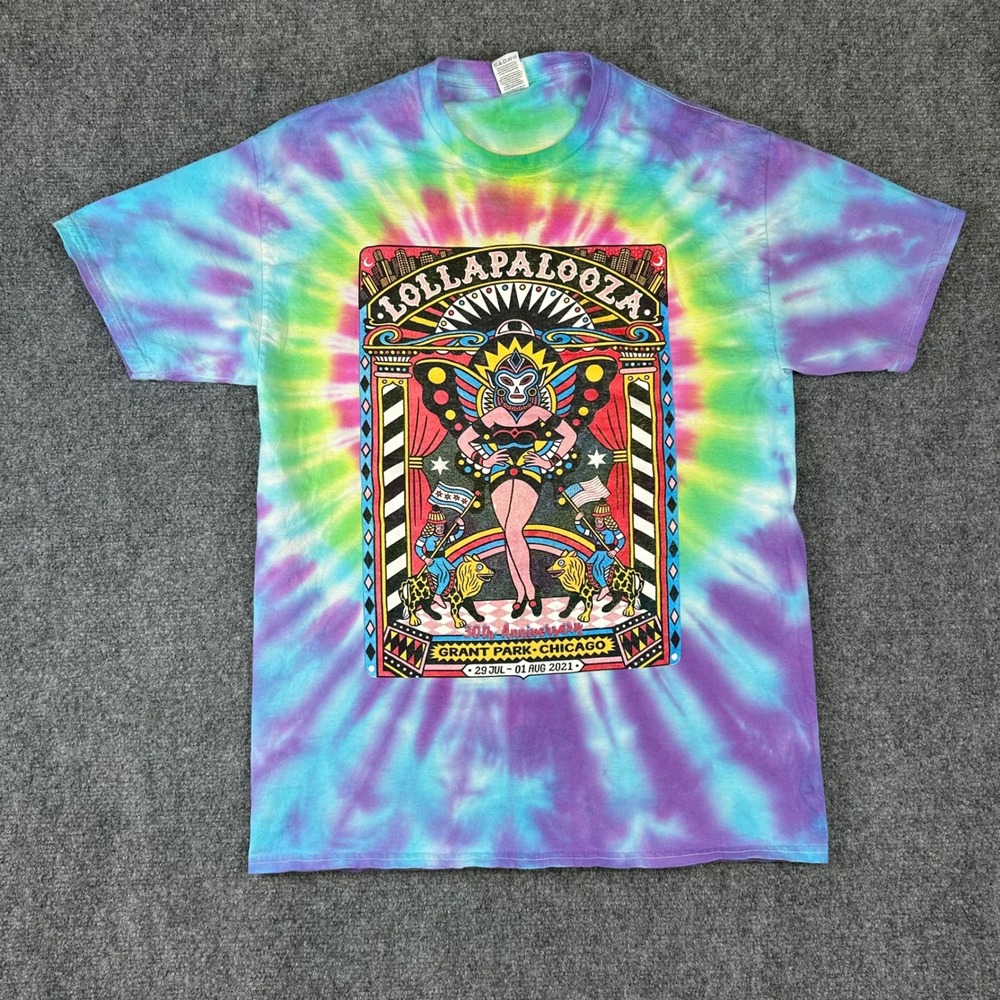 Lollapalooza 2021 30th Anniversary Tie Dye Shirt Mens Medium Chicago Lineup Tee